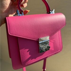 Stunning!* MCM Patricia Visetos Block Leather Satchel Crossbody Bag In Pink NWOT